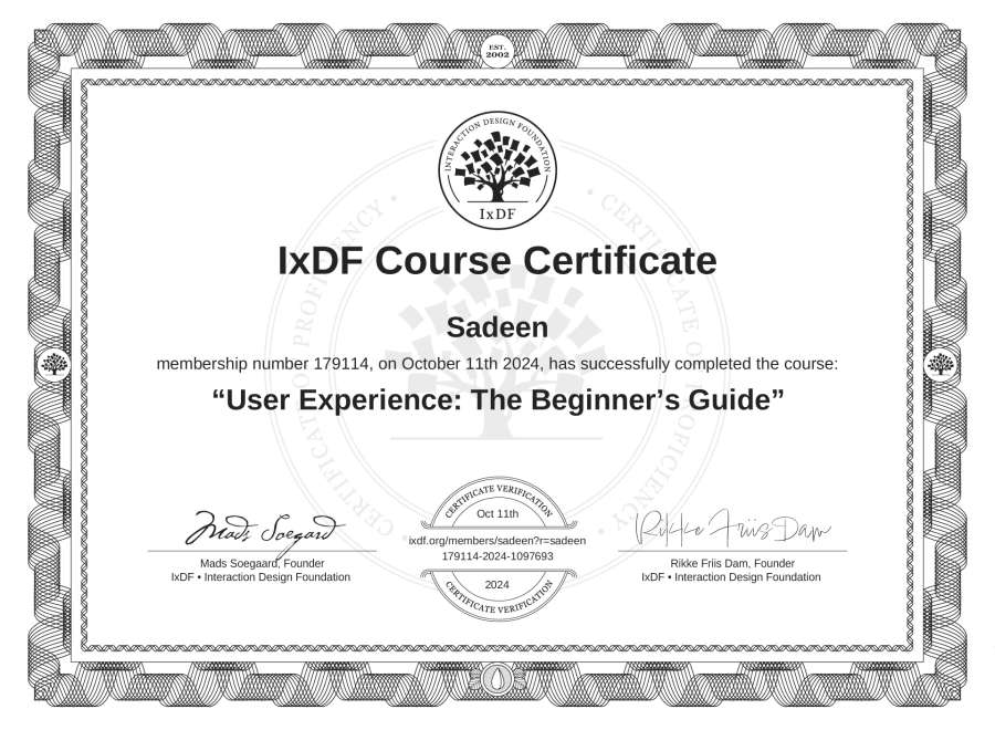 User Experience Certificate